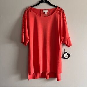 Ava & Viv Coral Short Sleeve Round Neck Burnout Lace Detail Size X